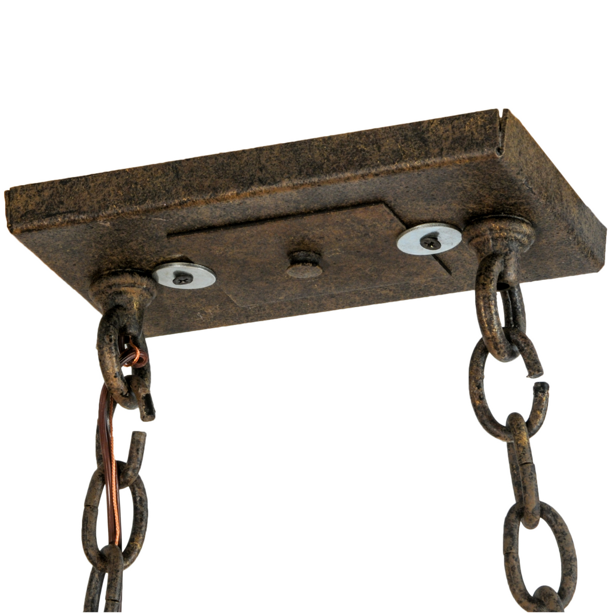 Close-up of hand-forged iron craftsmanship on Elara pot rack chandelier.