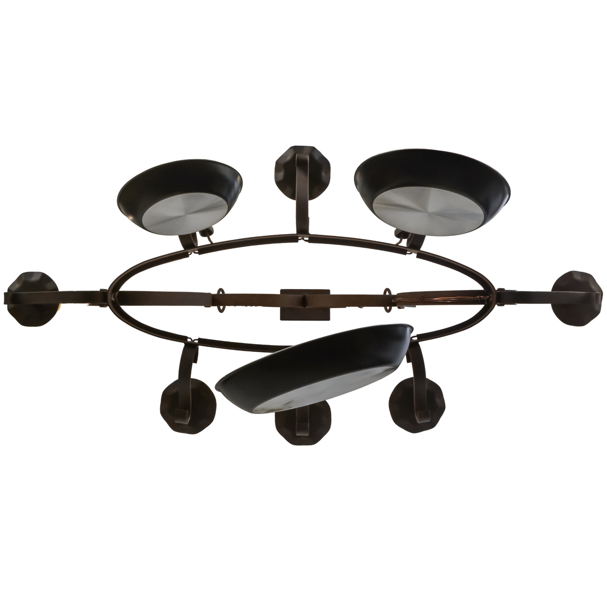 Bottom view showing frame and cookware hooks.