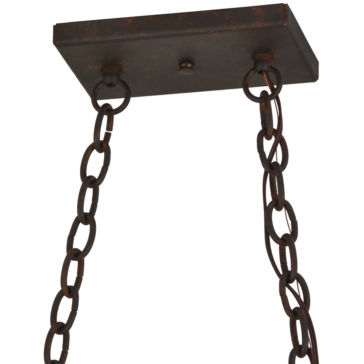 Close-up of ceiling mount and hanging chains.