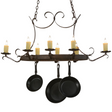 Handforged oval 8-light pot rack chandelier front view.