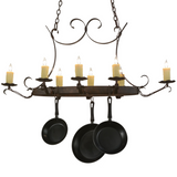 Handforged oval 8-light pot rack chandelier front view.