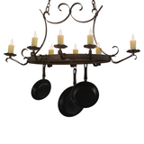 Straight-on view of oval 8-light pot rack chandelier.