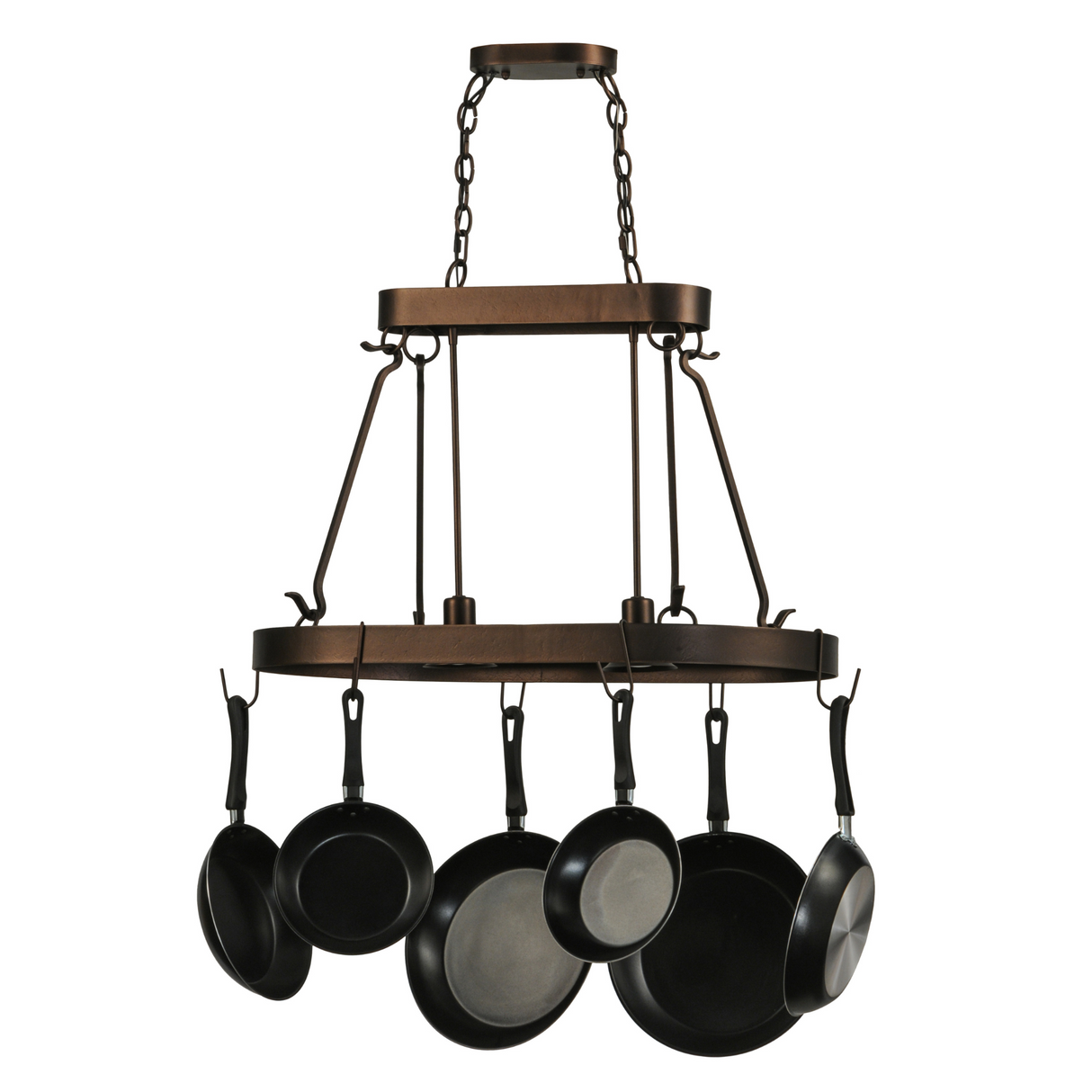 Angle view of Harmony 2 Light Pot Rack chandelier.