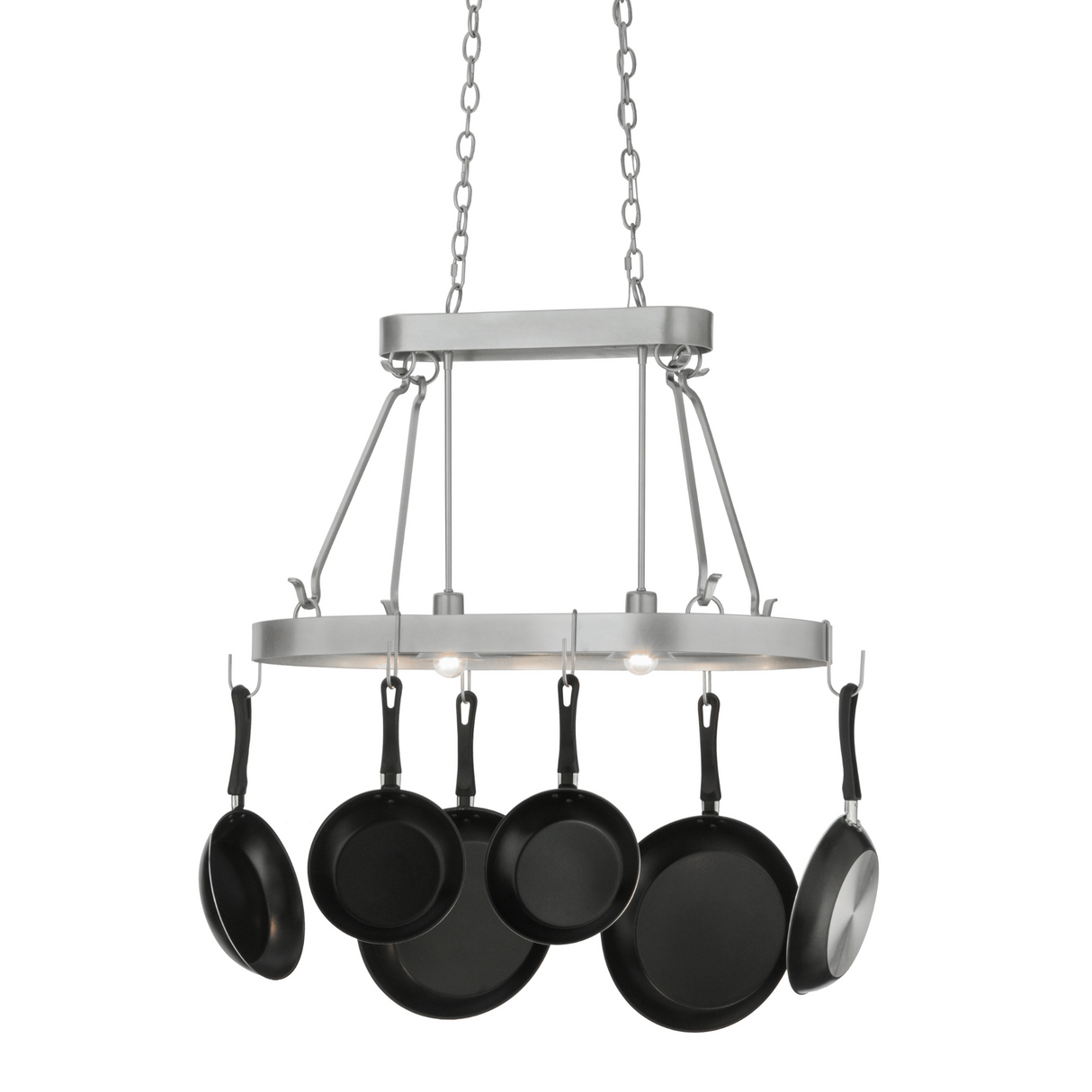 Harmony 2-light oval pot rack chandelier front view.
