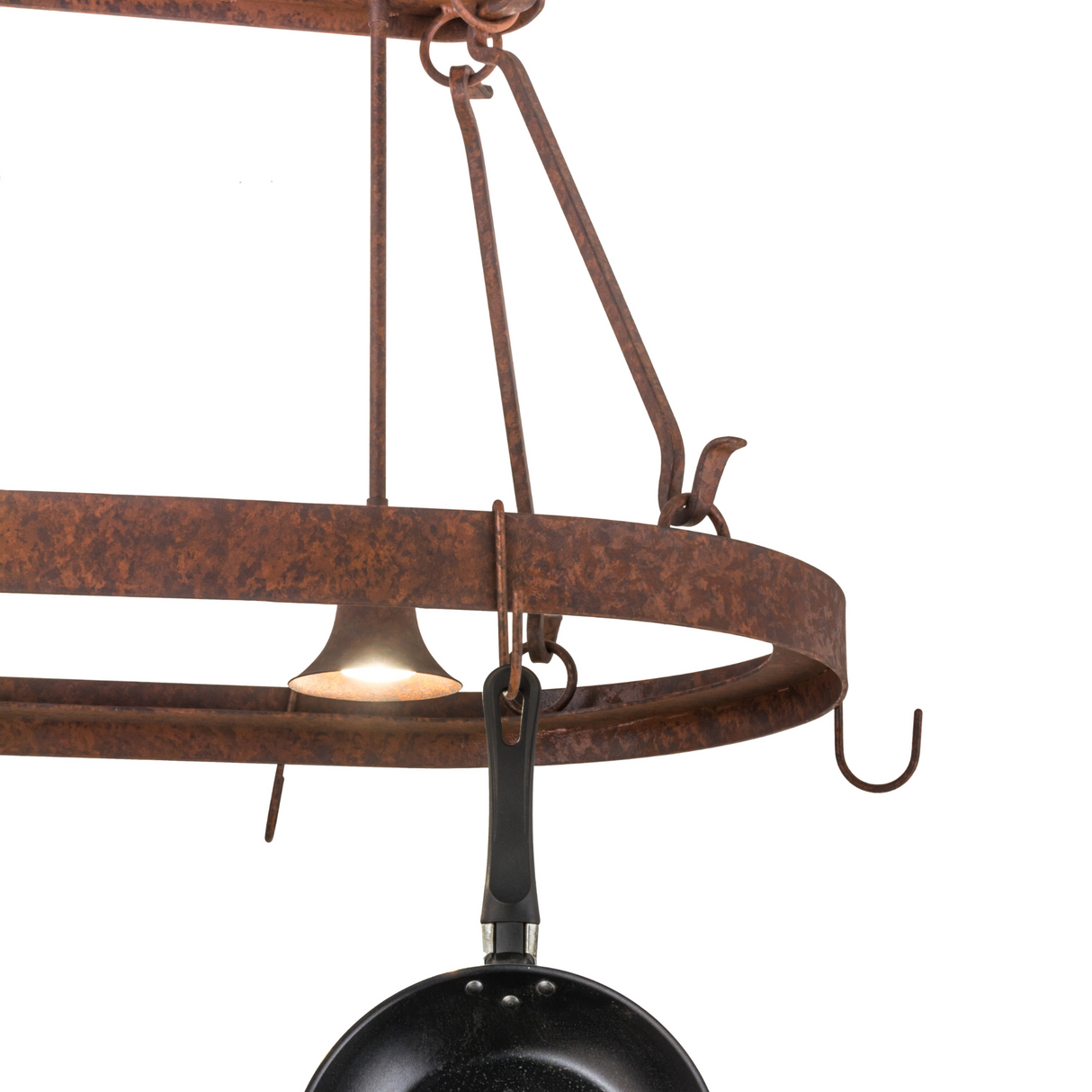 Oblique angle view showing warm glow and elegant scrollwork design.