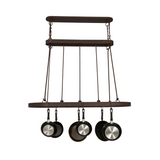 Straight-on view showing full frame and cookware hooks.
