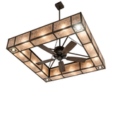 Bottom angle view of Hausman chandelier fan showing LED downlights.