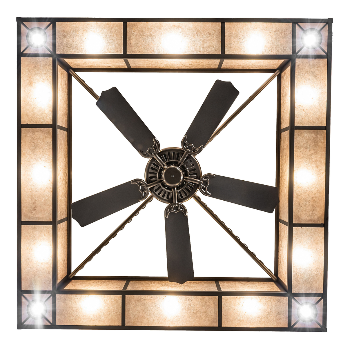 Bottom view of Hausman Chandel-Air showing fan centered within square frame.