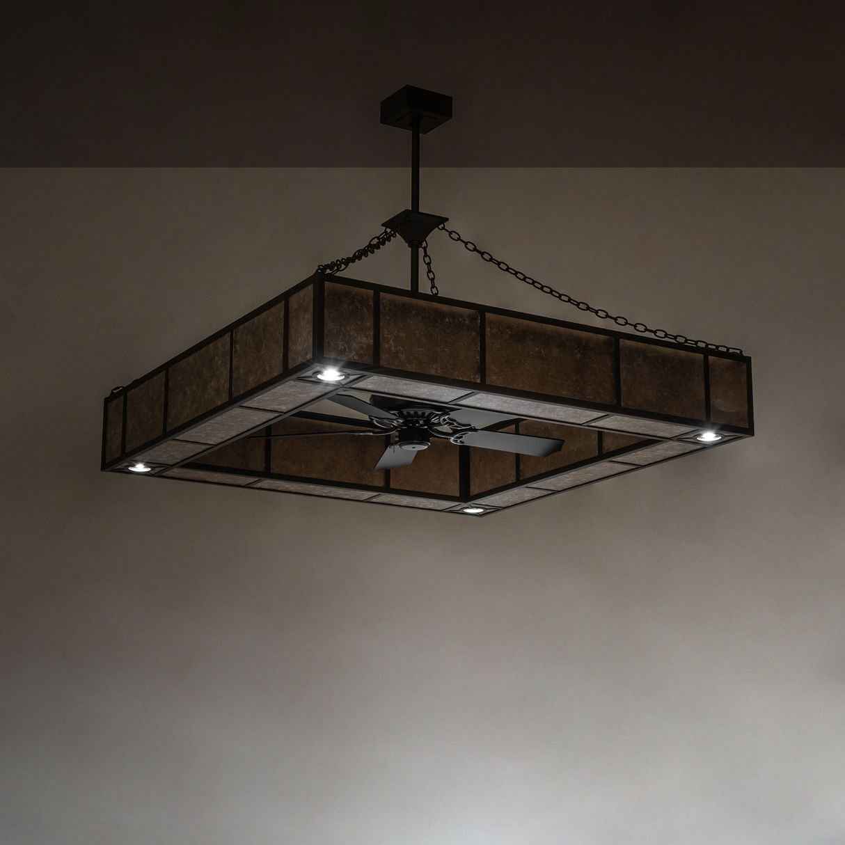 Hausman Chandel-Air with downlights on, creating focused downward lighting.