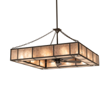Hausman square chandelier fan with glowing Silver Mica panels.