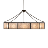 Side profile of Hausman chandelier fan with geometric mica design.
