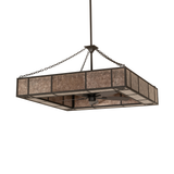 Unlit Hausman chandelier fan showing mica panel texture and chain support.