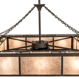 Upper view of Hausman chandelier fan showing support chains and frame.