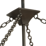 Chain connection detail at triangular support bracket.