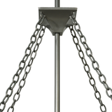 Chain support detail showing nickel-finished rods and linked suspension.
