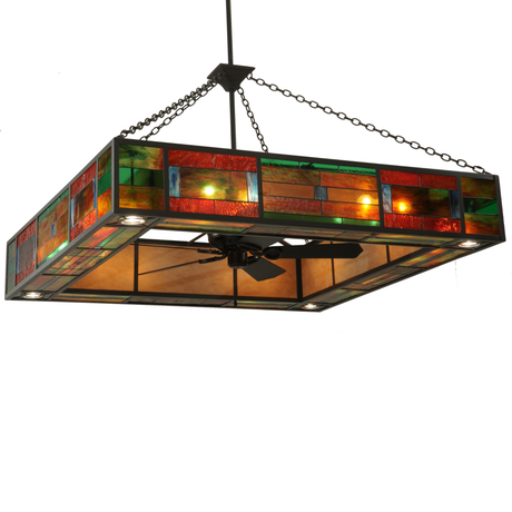 Corner angle highlighting geometric glass patterns and downlights.