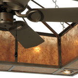 Close-up of central fan with nickel hardware and interior glow.