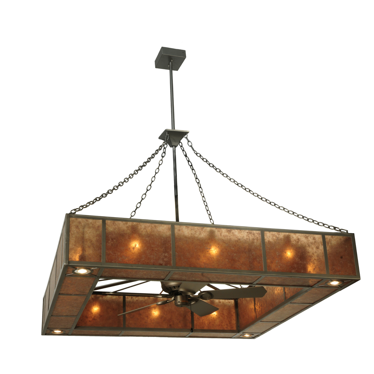 Lower angle showing integrated fan and ambient downlights.