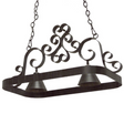 32" Hayley 2 Light Pot Rack chandelier with black scrollwork frame.