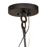 Close-up of ceiling canopy with chain mount and bronze finish.