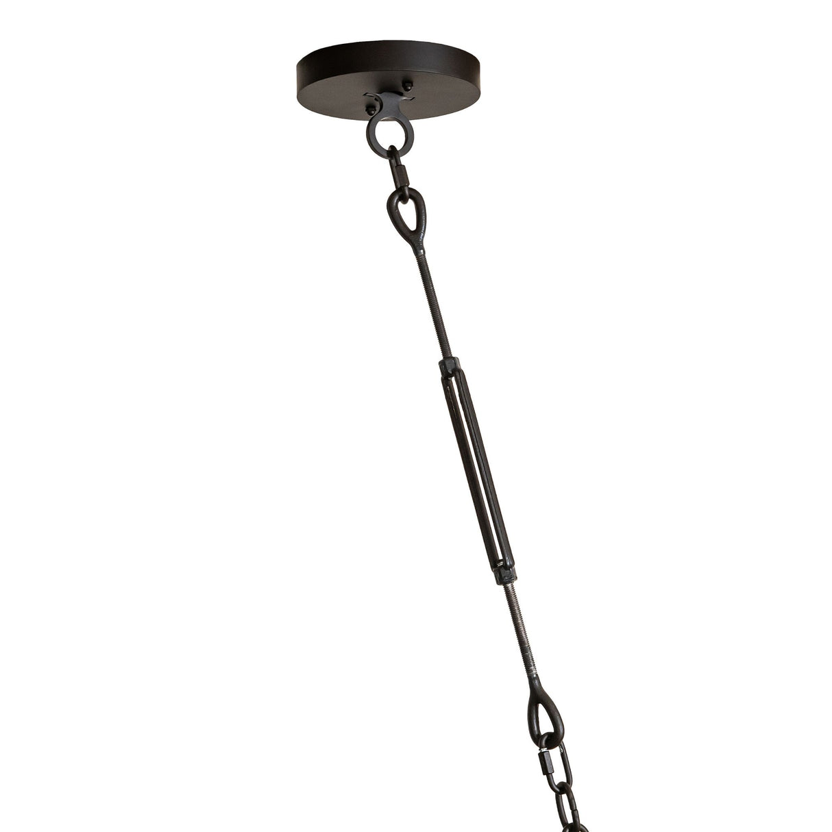 Chain suspension detail of oblong chandelier.