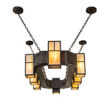 Side view of Cortland oblong chandelier with chain suspension.