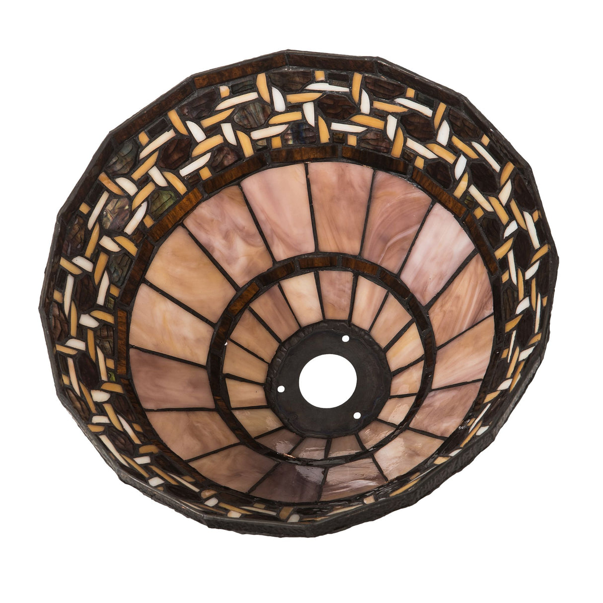 bottom view of ilona shade with root beer-colored glass borders.