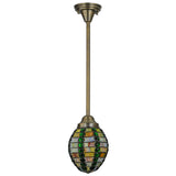 Front view of the Jeweled Beehive Mini Pendant showcasing emerald glass jewels.
