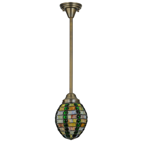 Front view of the Jeweled Beehive Mini Pendant showcasing emerald glass jewels.