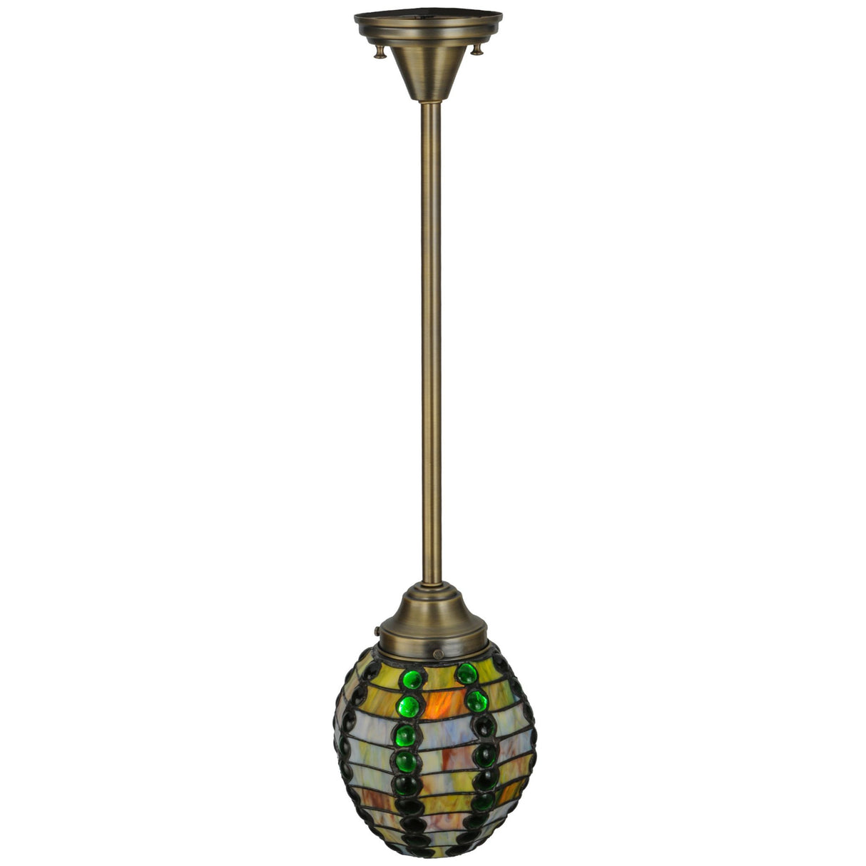 Full-length view of the Jeweled Beehive Mini Pendant with detailed glass shade.