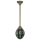 Side profile of the mini pendant highlighting earthy blues and amber glass details.