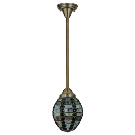 Side profile of the mini pendant highlighting earthy blues and amber glass details.