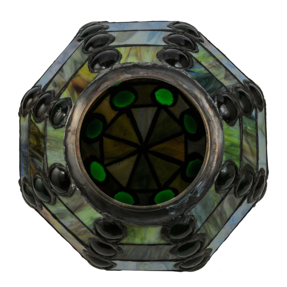Top view of the jeweled beehive shade highlighting the detailed craftsmanship and glass pattern.