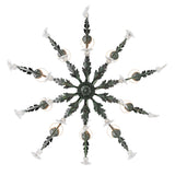 Bottom view of Josephine chandelier showing crystal detailing and metal scrollwork.