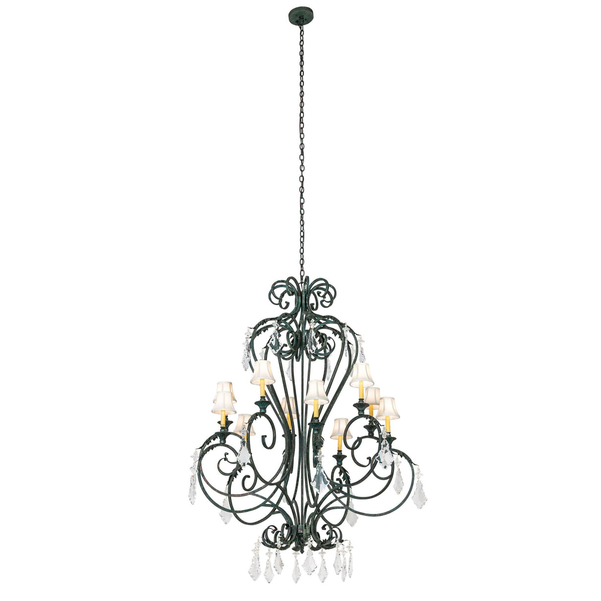 Full view of Josephine 10-light chandelier with adjustable hanging chain.