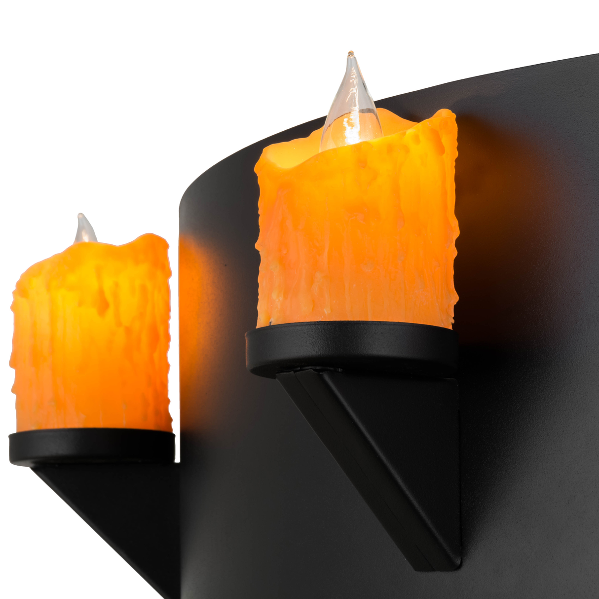 Detail showing faux amber candle with realistic glow.