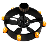 Angled top view showing glowing amber candles.