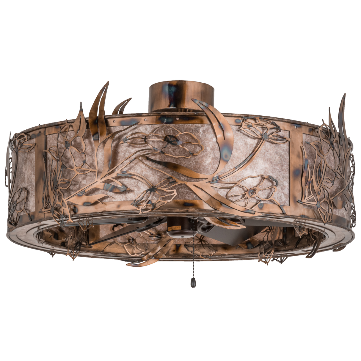 front view displaying Lady Slipper floral motifs and copper finish.