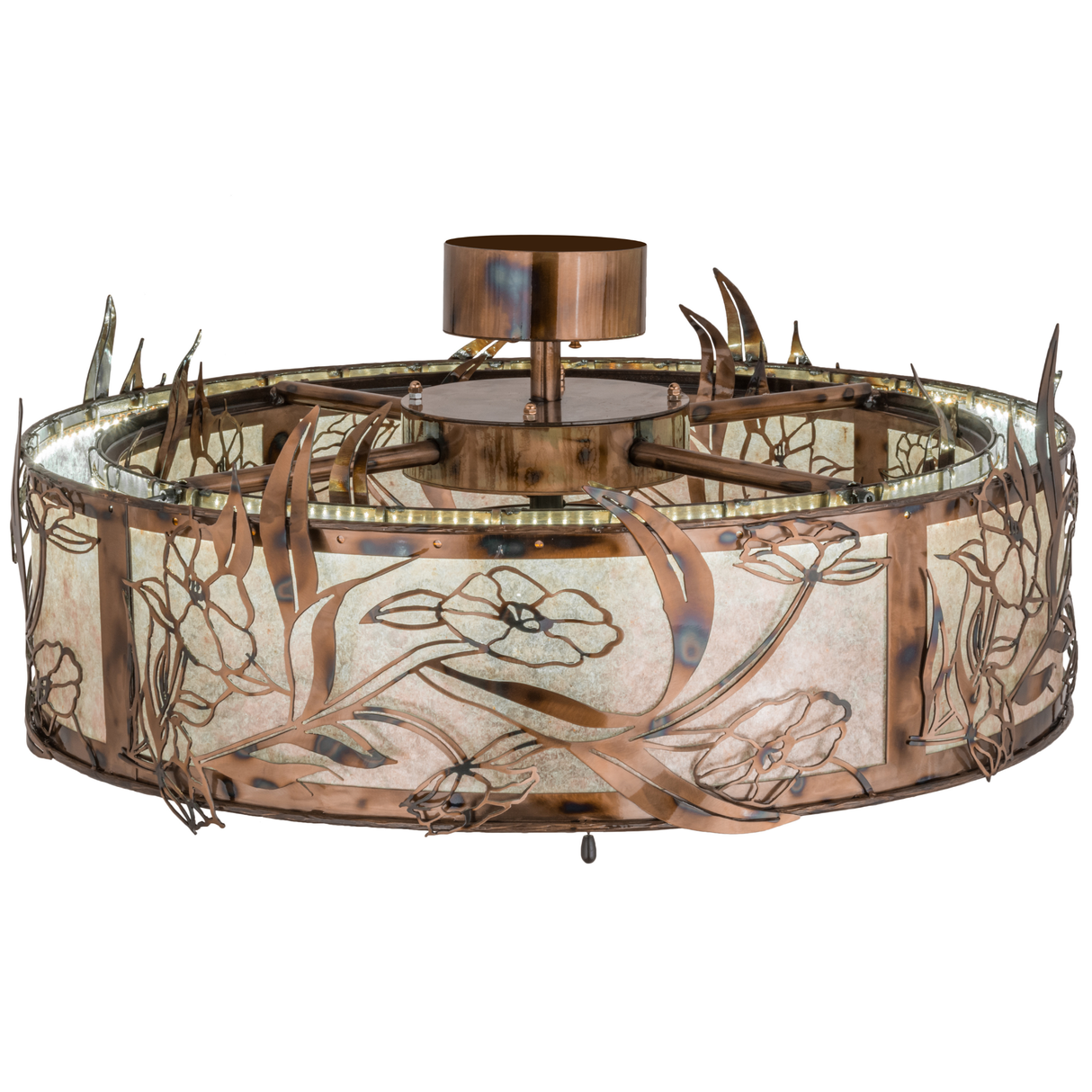 Top angled view showing LED ring illumination and layered metal design.