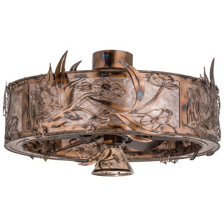 Unlit front angle view highlighting floral metalwork and mica panels.