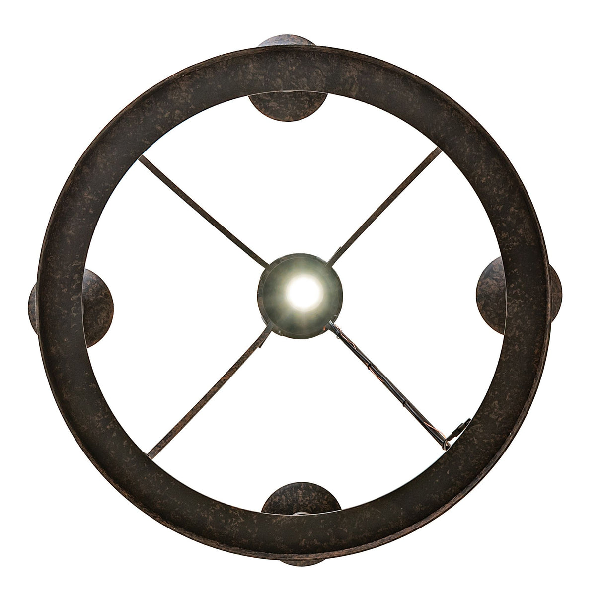 Bottom view of chandelier showing integrated downlight and inner support structure.