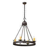 Full view of 4 light chandelier with downlight and adjustable hanging chain.