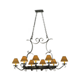 Laramie 8-light pot rack chandelier front view with alabaster shades.