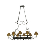 Angled view of Laramie chandelier with eight alabaster Textrene shades.