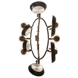 Bottom view of Laramie chandelier showing light bulbs and pan layout.
