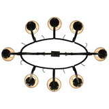 Bottom view of Laramie chandelier showing symmetrical candlelight arrangement.
