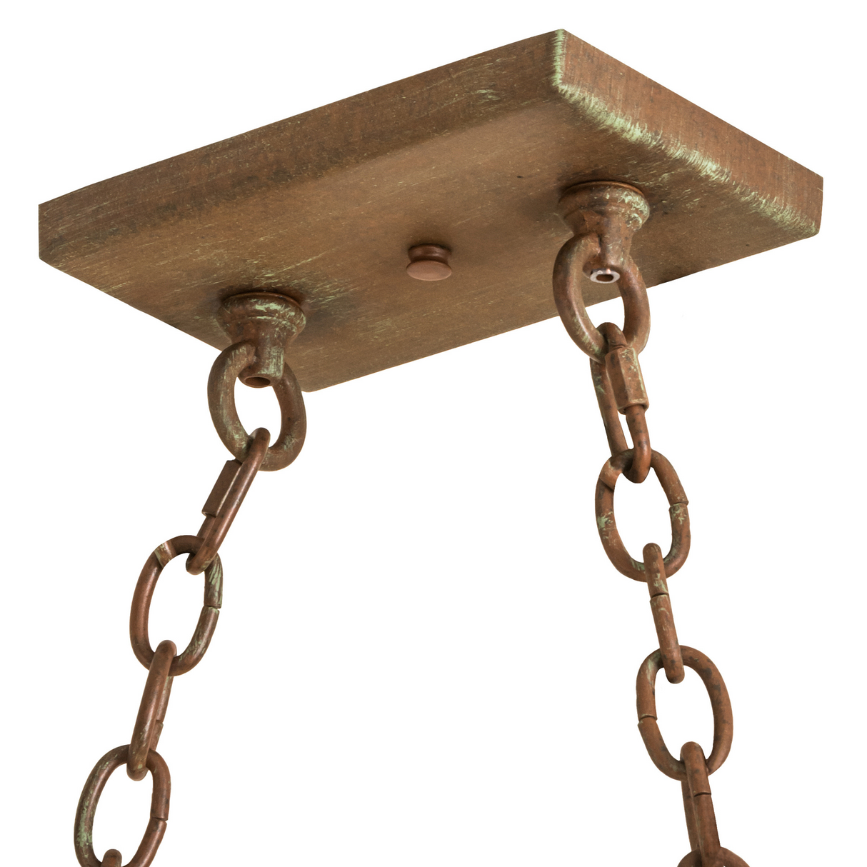 Closeup of Laramie chandelier ceiling canopy and chain mount.