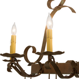 Closeup of faux candlelight and bobeche on Laramie chandelier.