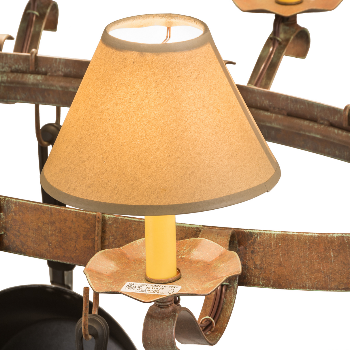 Detail view of candlelight base and rustic bobeche finish.