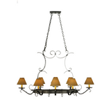 Elongated view showing full frame and hooks of Laramie pot rack chandelier.